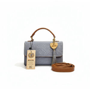 Light Lavander Sunflower Embossed Tooled Artisan LEATHER Crossbody Handbag Purse